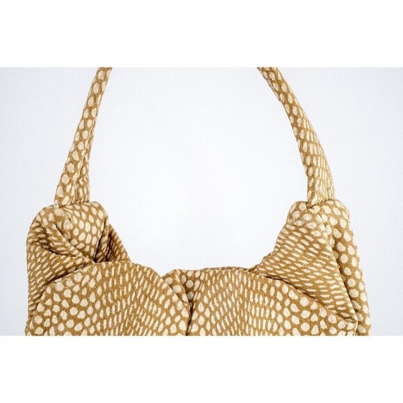 STAUD Felix Handbag Gathered Dotted Embossed Soft Cow Leather Fawn $350 - Picture 11 of 14